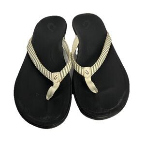 OluKai Ho'opio Synthetic Sandal Thong Flip Flop Gray Bone Stripe Women
